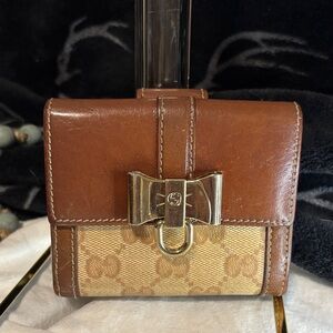 Gucci Brown and Tan Wallet with Gold Accent